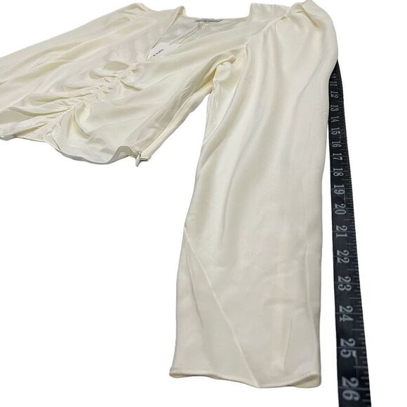 Frame new !! Medium Off-White V-Neck Ruched Long-Sleeve Blouse - Picture 12 of 14